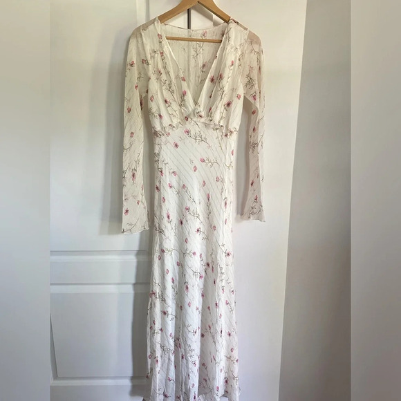 NEW LoveShackFancy Dalila Dainty Floral Maxi Dress Azalea Pink Chiffon | size 2 - Picture 6 of 12